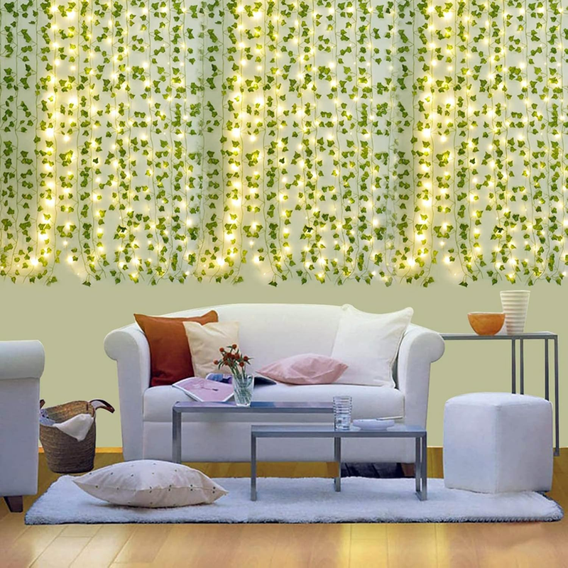 12 Packs Artificial Ivy, 84FT Garland Hanging Plants Fake Vines with 200 LED Str