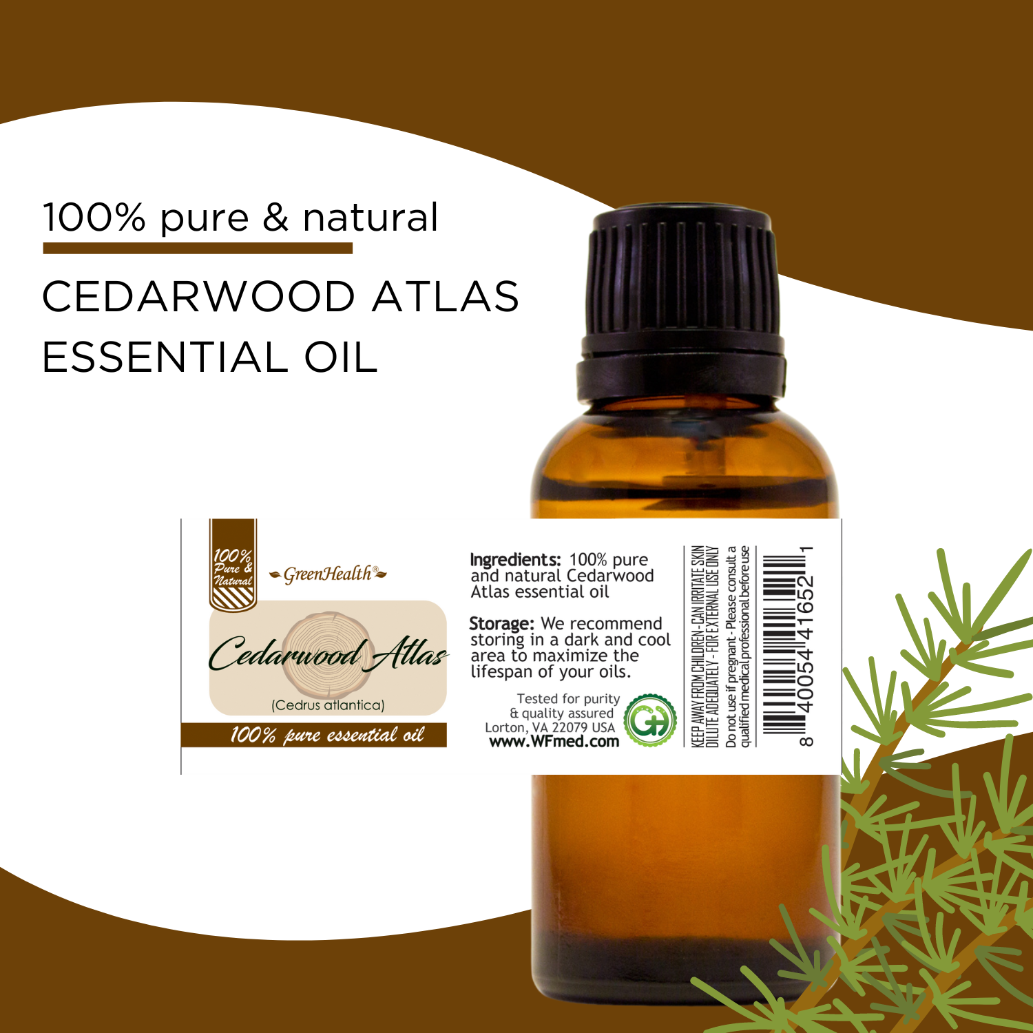 4 fl oz Cedarwood Atlas Essential Oil (100% Pure & Natural) - GreenHealth