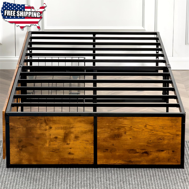 With 2 Xl Storage Drawers Metal Platform Bed Frame Footboard
