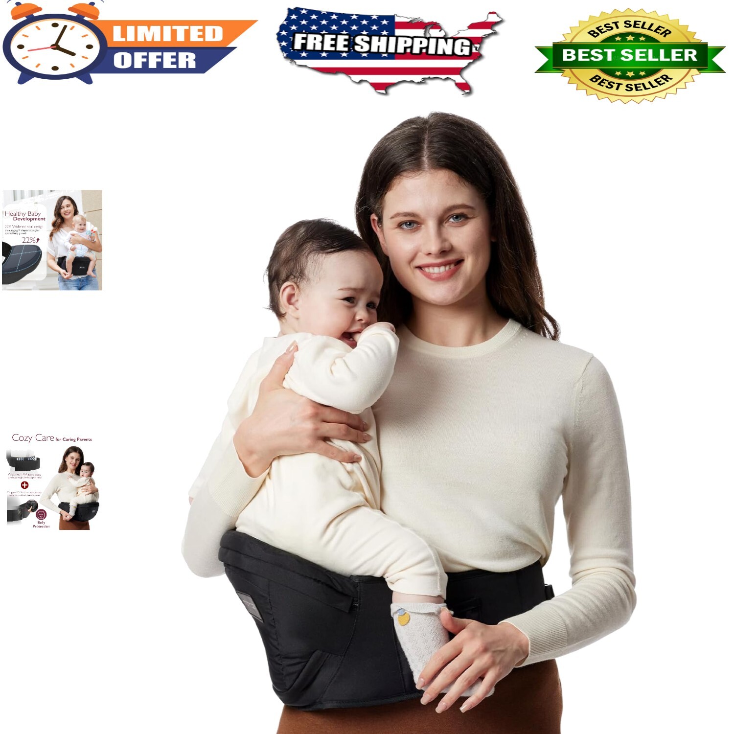 Momocozy Baby Carrier - 3D Abdominal Support, Multi-Pocket