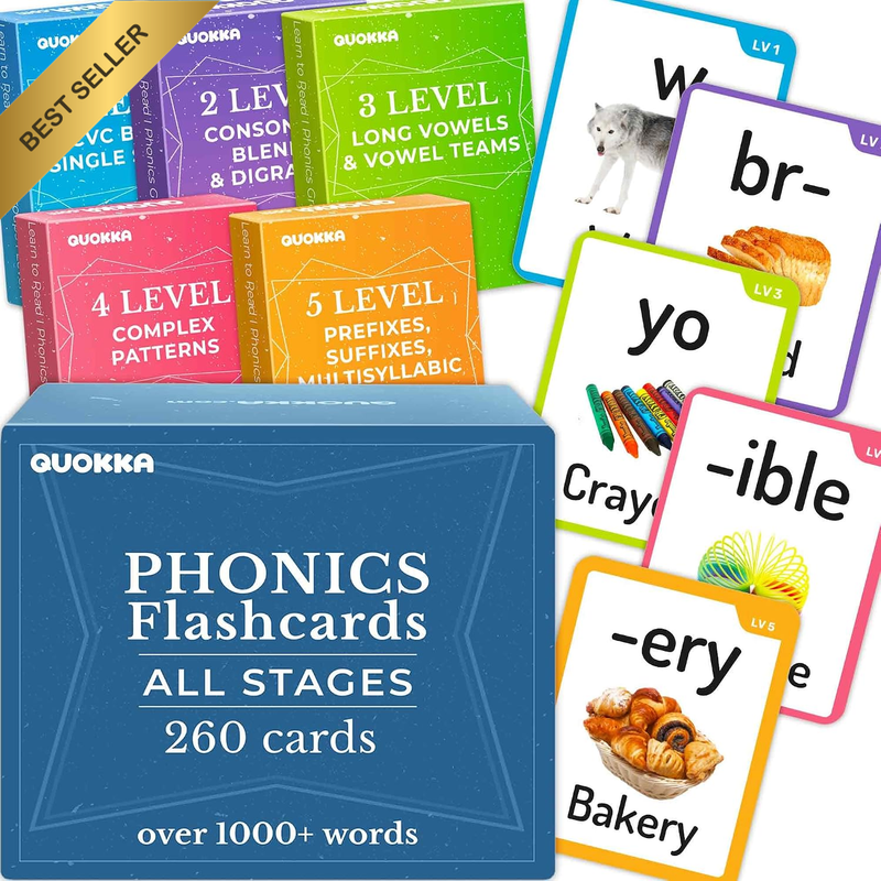 1000+ Phonics Words Flash Cards for Kids Ages 4-8 - 20 Phonic Stages