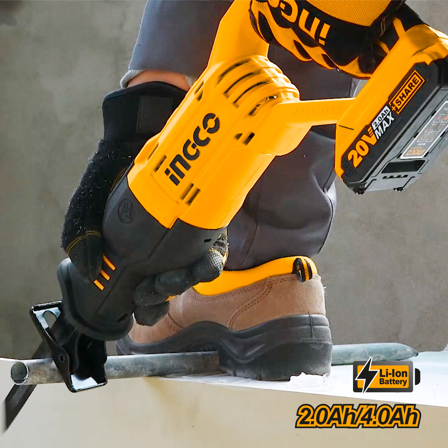 INGCO 20V Cordless Reciprocating Saw Lithium Wood Metal PVC Cutting W/t