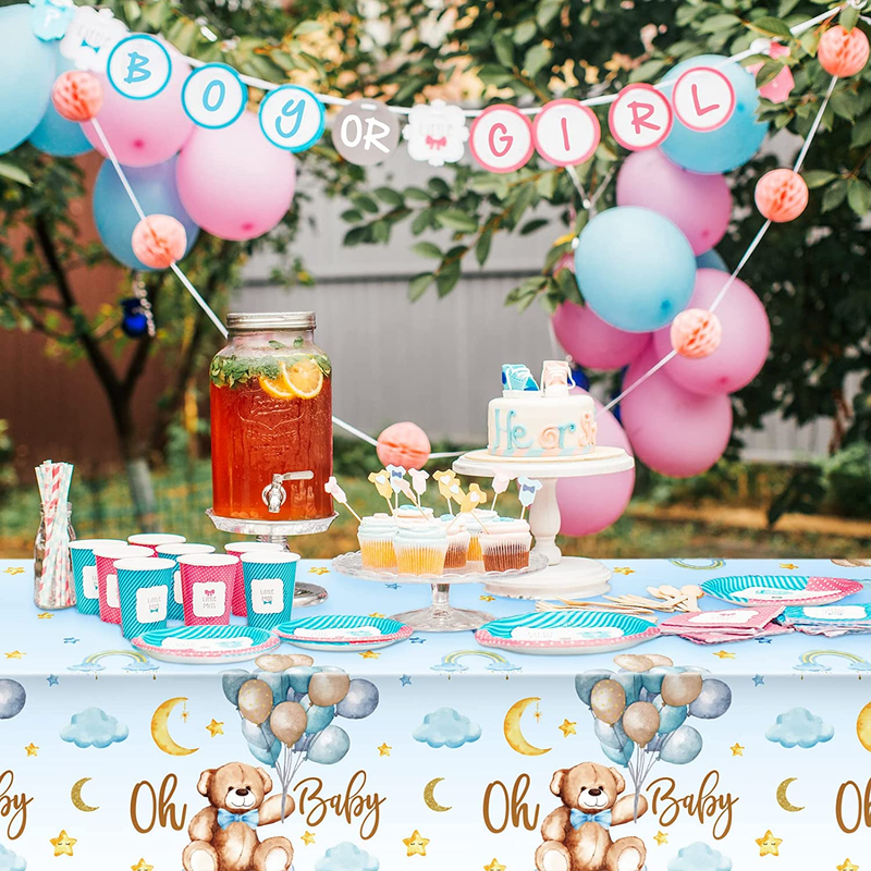 3 Pack Teddy Bear Baby Shower Tablecloth Plastic Table Cover Balloon Bear Rectan