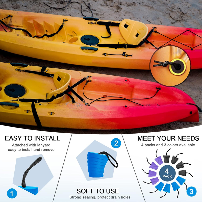 4 Pack Kayak Scupper Plug Kit, Fits 1.4-1.8" Scuppers, High Elasticity Fit