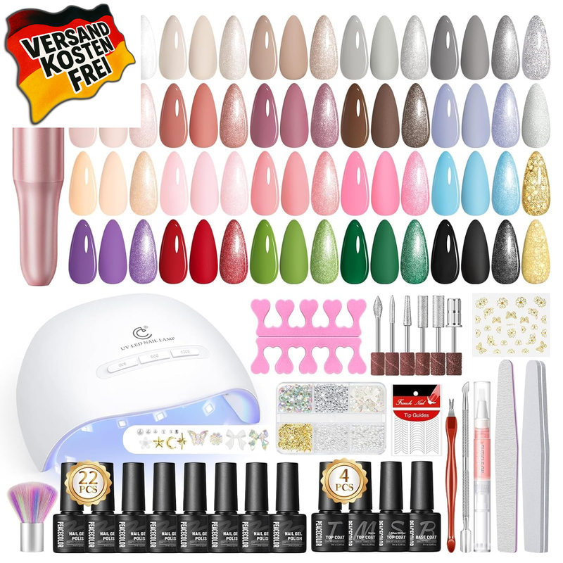 Gel Nägel Set Lampe 22 Farben UV Nagellack Elektrischer Nagelfräser Starterset Base Top Coat Nagelstudio 1 Stück