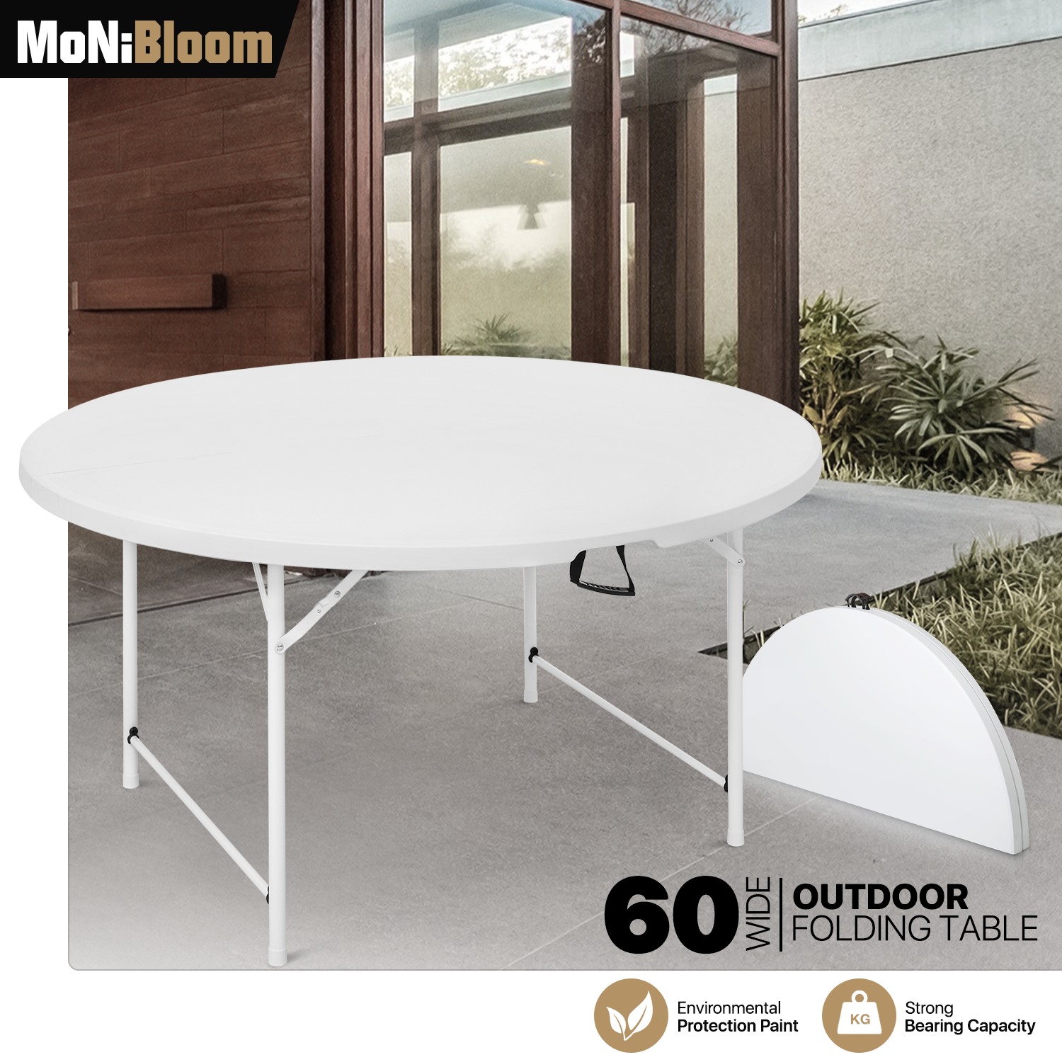 Foldable Indoor Plastic Round Dining Table Portable Outdoor Picnic Desk w/Handle