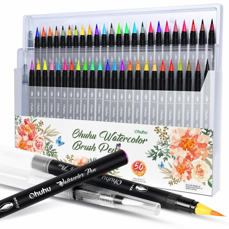 Pen, Ohuhu 48 Colors Water Based Drawing Marker Brushes