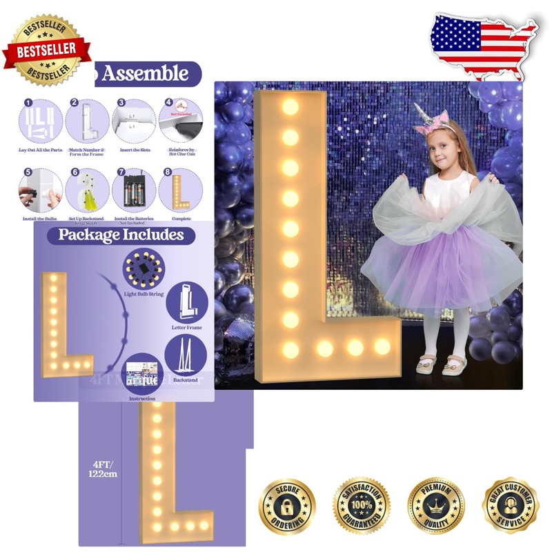 Stylish 4FT Marquee Letter L - Lightweight & Easy-to-Assemble Party