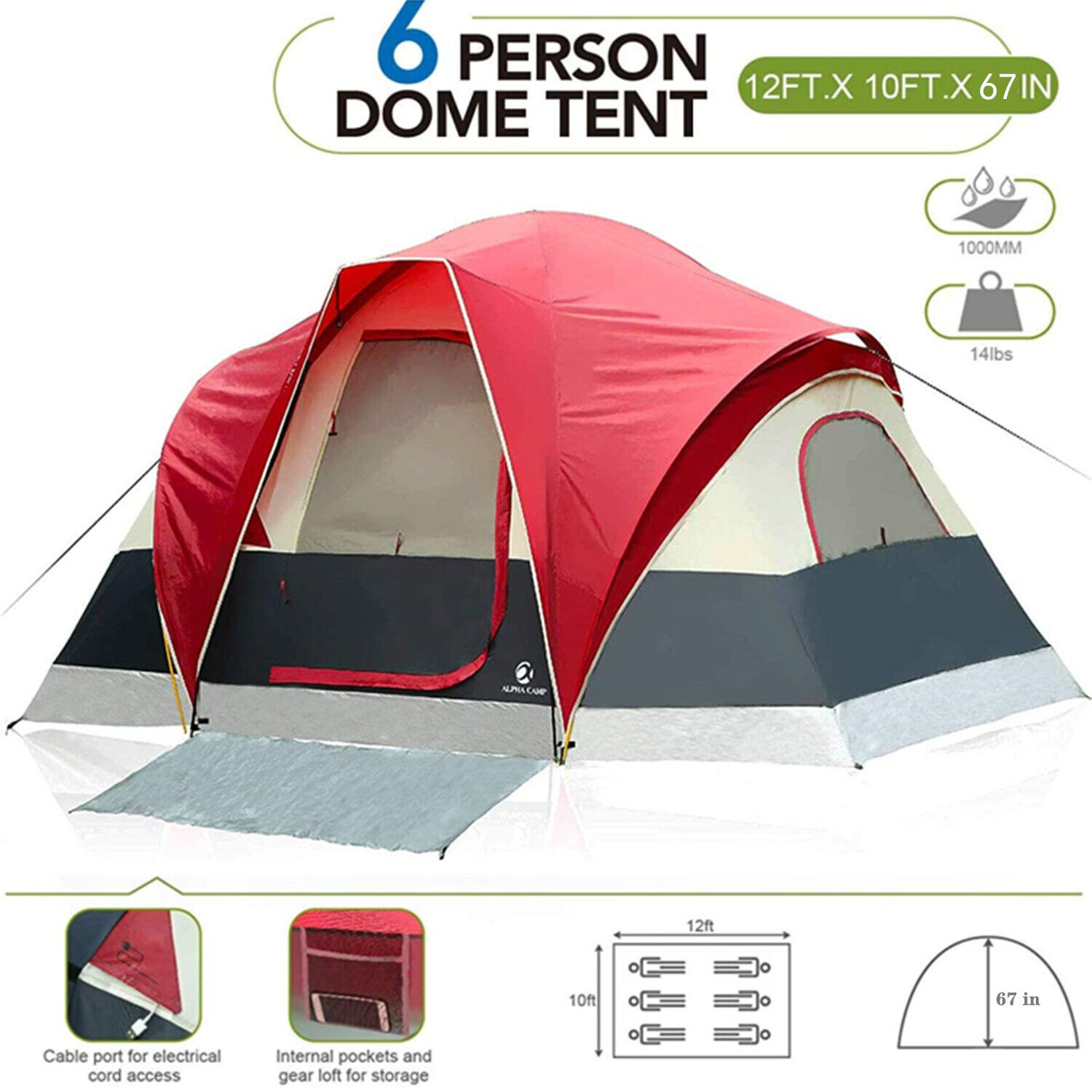 6-Person Instant Tent Outdoor Cabin Waterproof Family Dome P