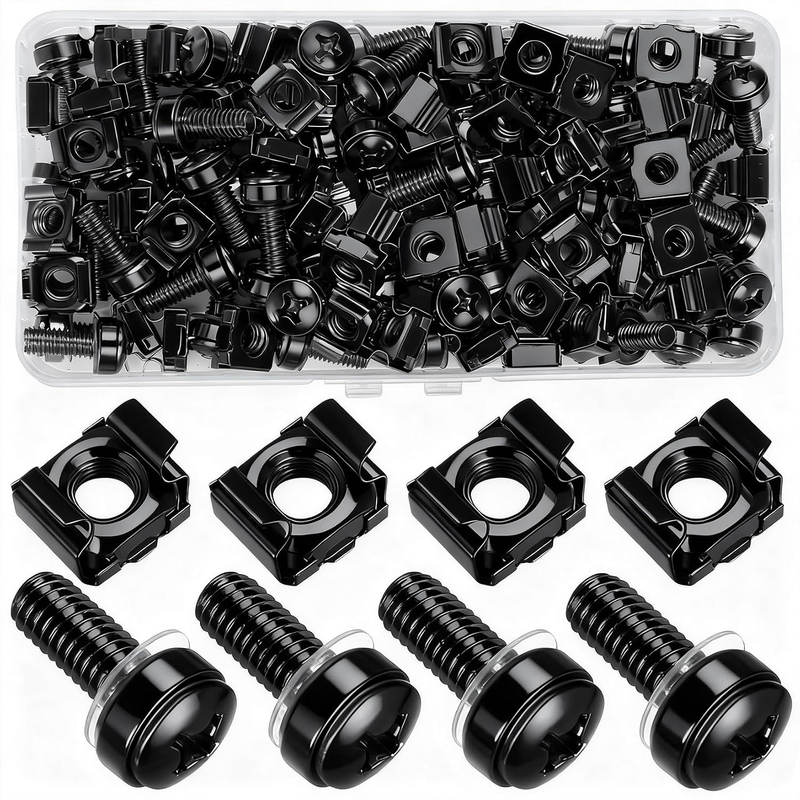 110 Pcs/55 Set Rack Mount Screws & Cage Nuts For Rack Mount Server Cabinet Black