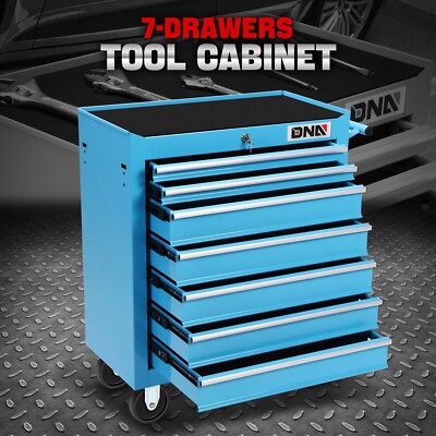 7-Drawer Plastic Top Lockable Rolling Tool Trolley Chest Storage Cabinet Blue