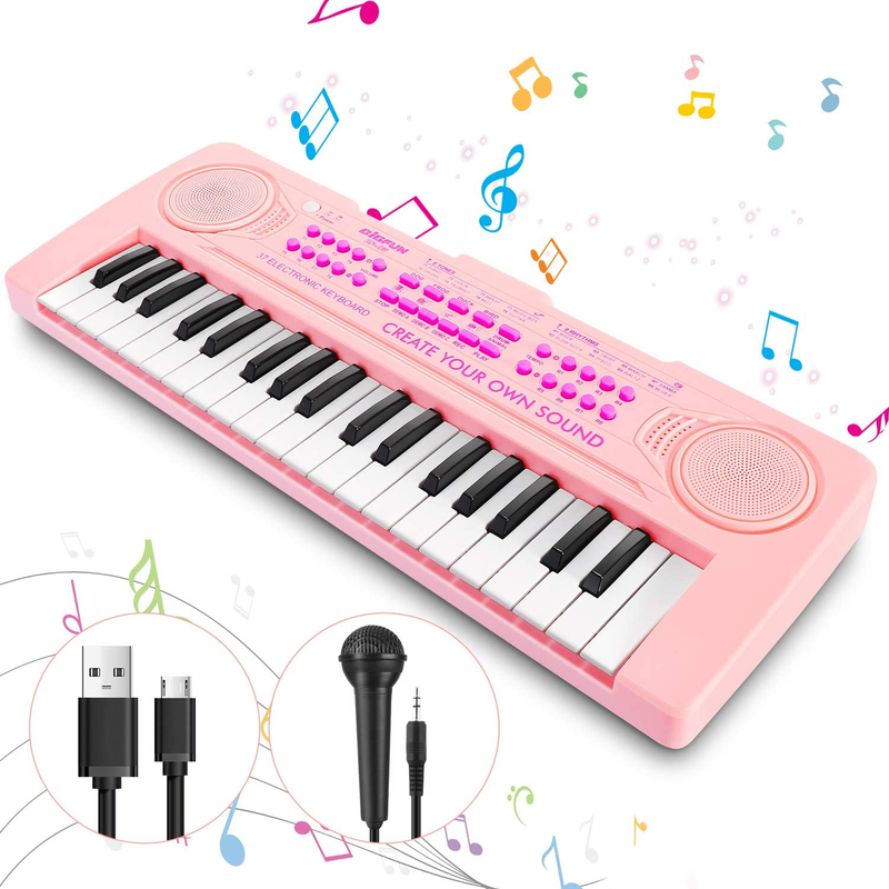 Piano Keyboard Musical Learning Educational Toy 37 Keys Portable Microphone