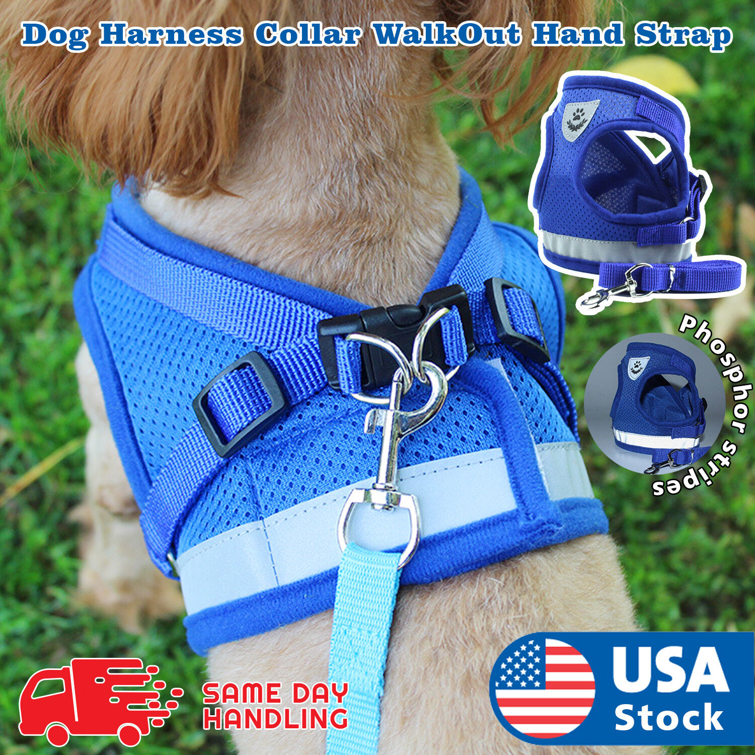 Small Dog Breathable Mesh harness Vest Collar soft chest str