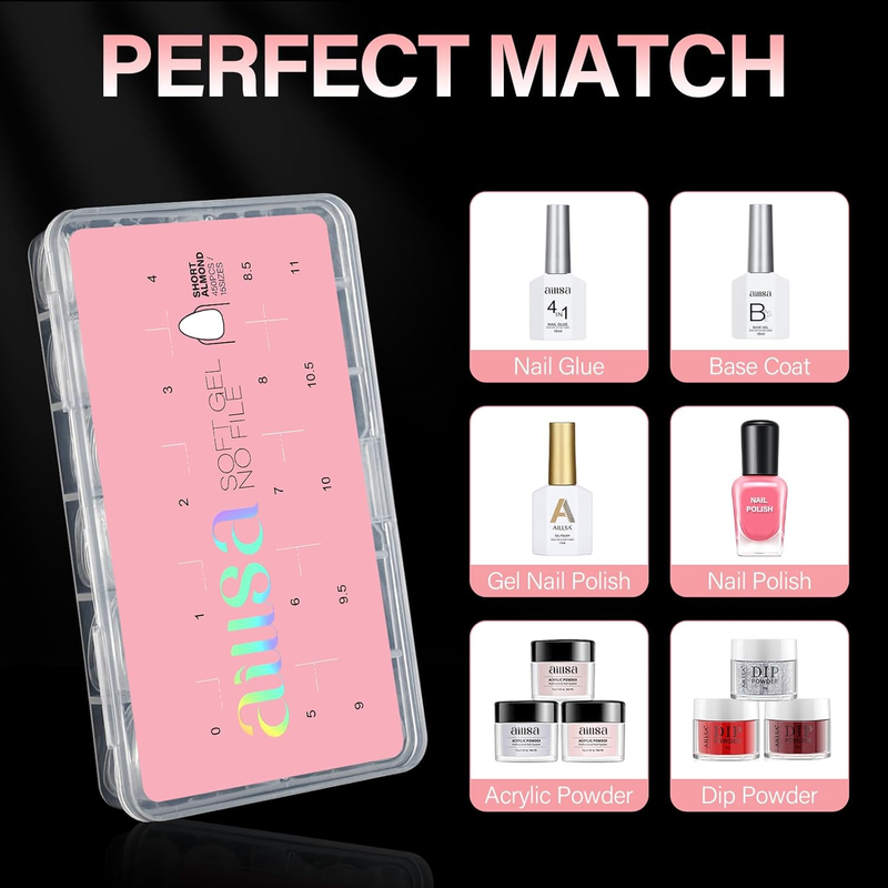 Nail Tips Short Almond Gel Tips 450PCS Pre-shaped Matte Full Cover Press On Nail