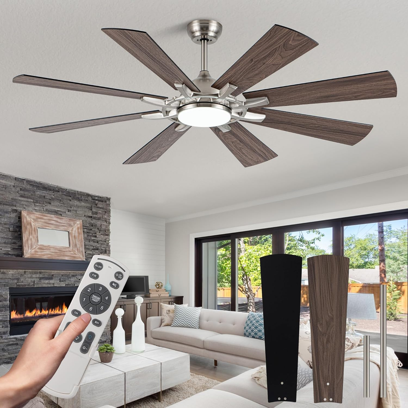 60 Inch Ceiling Fans with Lights and Remote 6 Speed Reversible DC Motor Modern LED Ceiling Fans for Bedroom Living Room Kitchen(Brushed Nickel)