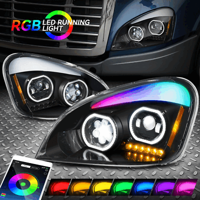 [RGB LED DRL] Для фар проектора Freightliner Cascadia Gattling 08-17 в черном цвете