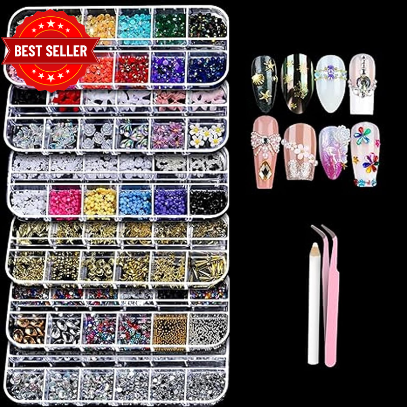 Nail Charms Kit 6 Boxes Rhinestones Gems 3D for Nails Art Crafts