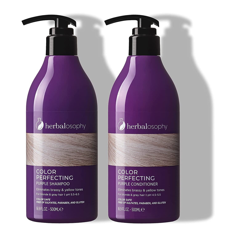 Purple Shampoo & Conditioner Set, Toning for Blonde and Gray Hair, Eliminates Br