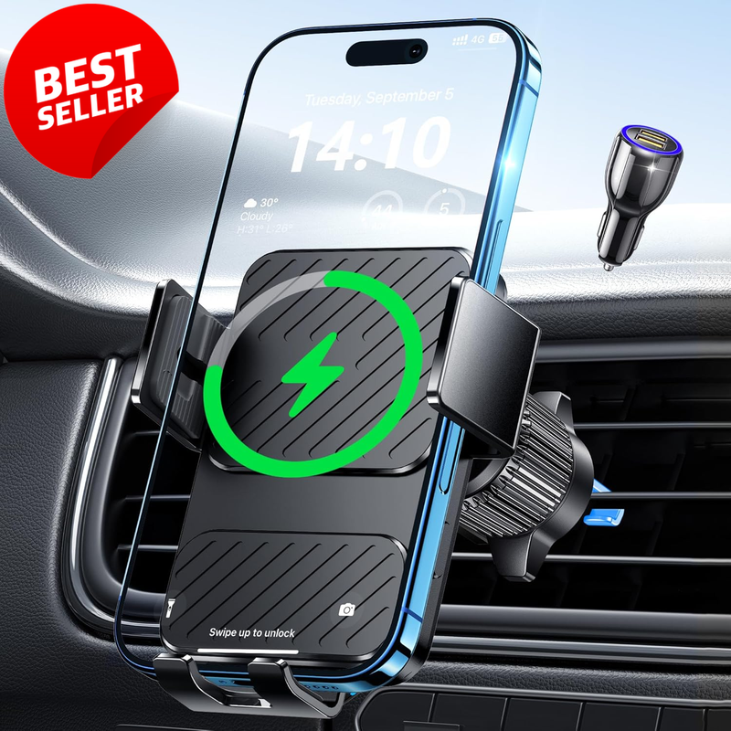 Wireless Car Charger 15W Fast Charge Auto Clamp Mount iPhone Samsung - US