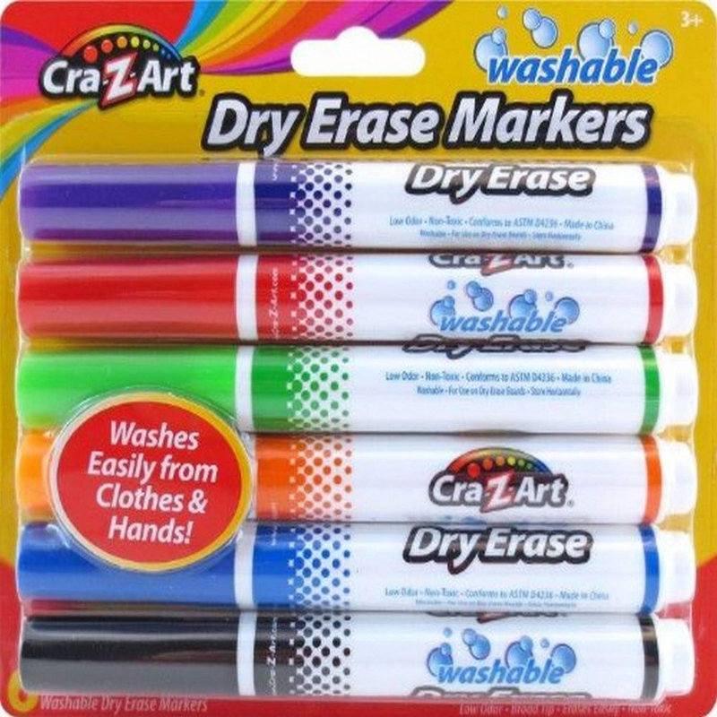 Cra-Z-Art Kids Washable Broadline Dry Erase Markers, 6 Count
