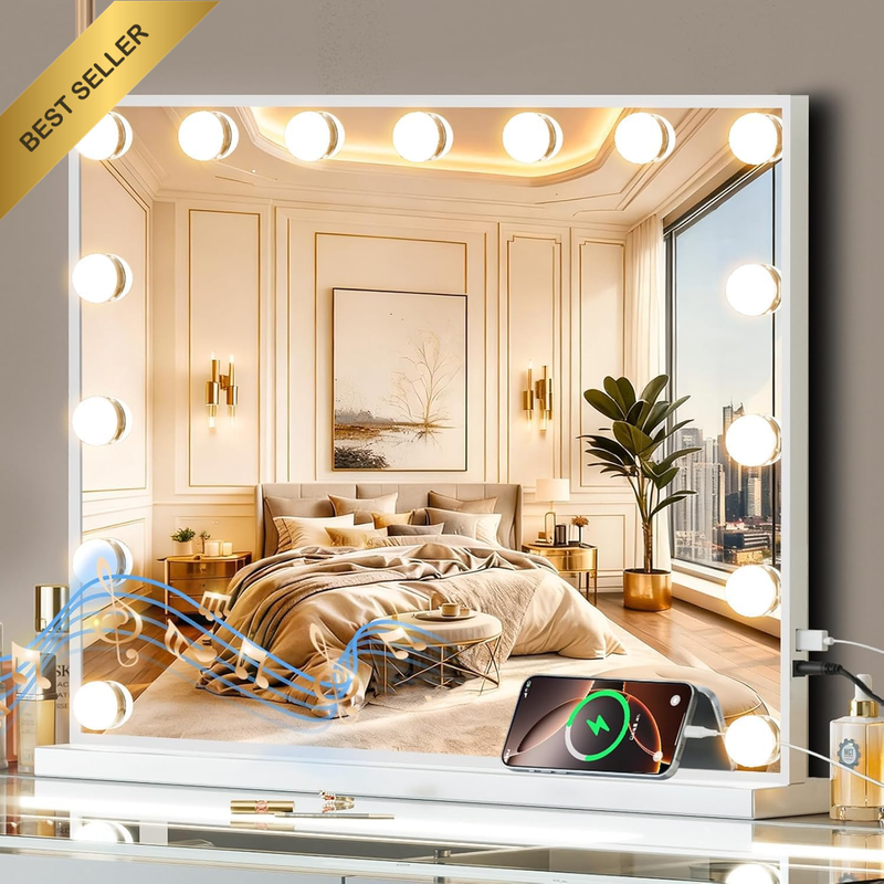 Vanity Mirror with Lights 24X18 In, Hollywood Lighted Makeup Mirror with 15 Dimm
