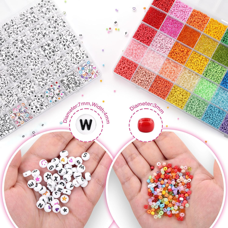 12000pcs 40 Colors 3mm Seed Beads, 780pcs A-Z Letter Bead and 180pcs 0-9 Number