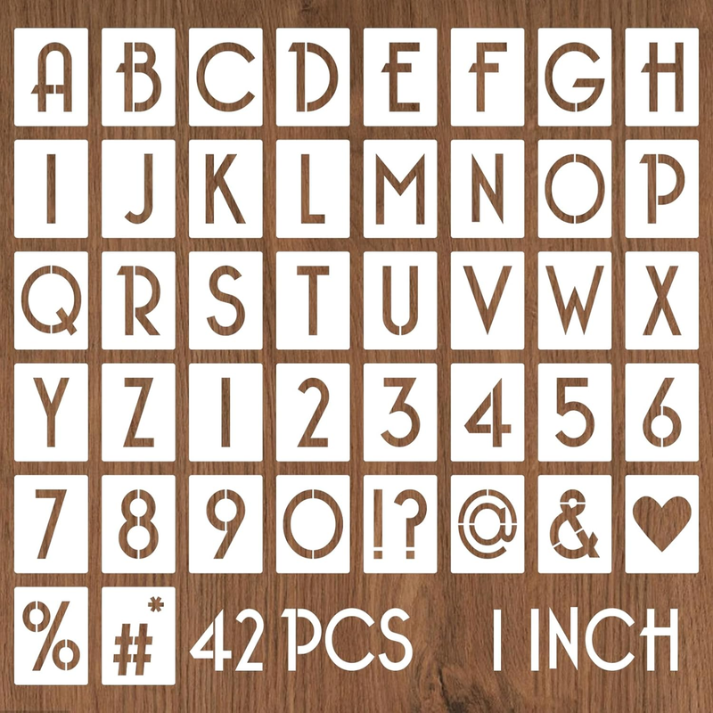 1 Inch Letter Stencils and Numbers, 42 Pcs Alphabet Drawing Stencils, Reusable P