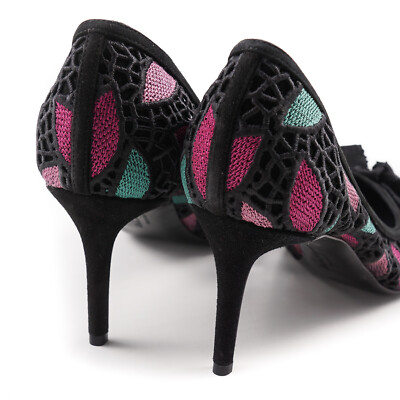 Pre-owned Ferragamo Salvatore  'erin 70' Cut-out Lace And Suede Pumps 10 B $675 In Black