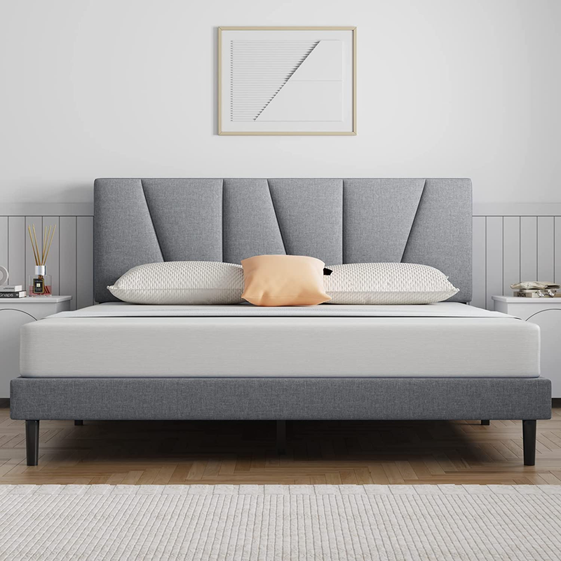 Upholstered Platform With Headboard And Strong Wooden Slats