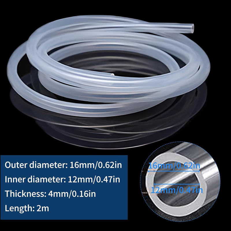 Food Grade Silicone Tube 6.56 ft, 1/2"(12mm) ID x 5/8'' (16mm) OD Clear Rubber S