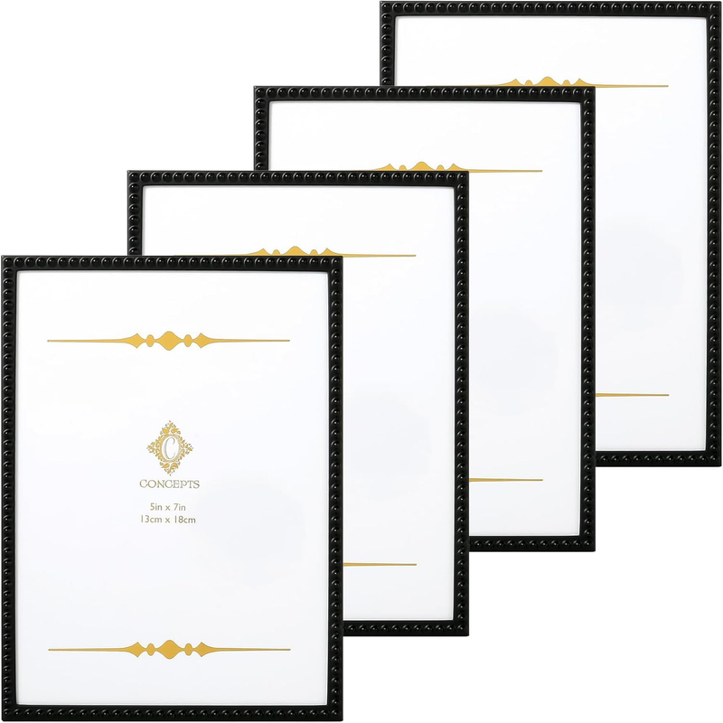 Set of 4-5X7 Black Beaded Metal Picture Frames for Family Photos - Elegant Wallhung and Tabletop Décor