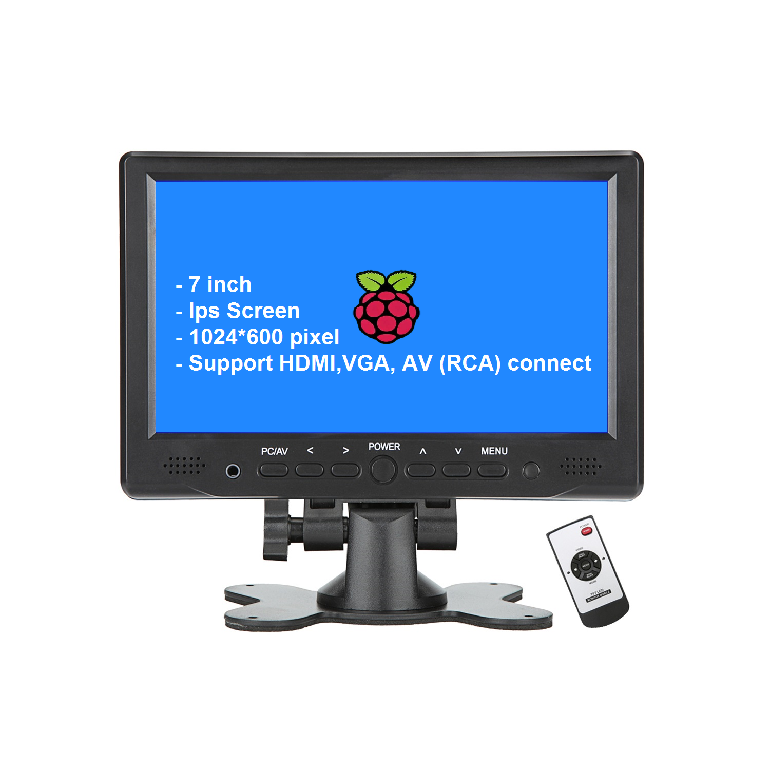 10.1 Inch IPS Security Monitor & displays,1024 x 600 Mini Monitor Small HDMI  Potable Monitor Support AV HDMI VGA USB with Built-in Dual Speaker & Remote  Control for Raspberry Pi PC CCTV