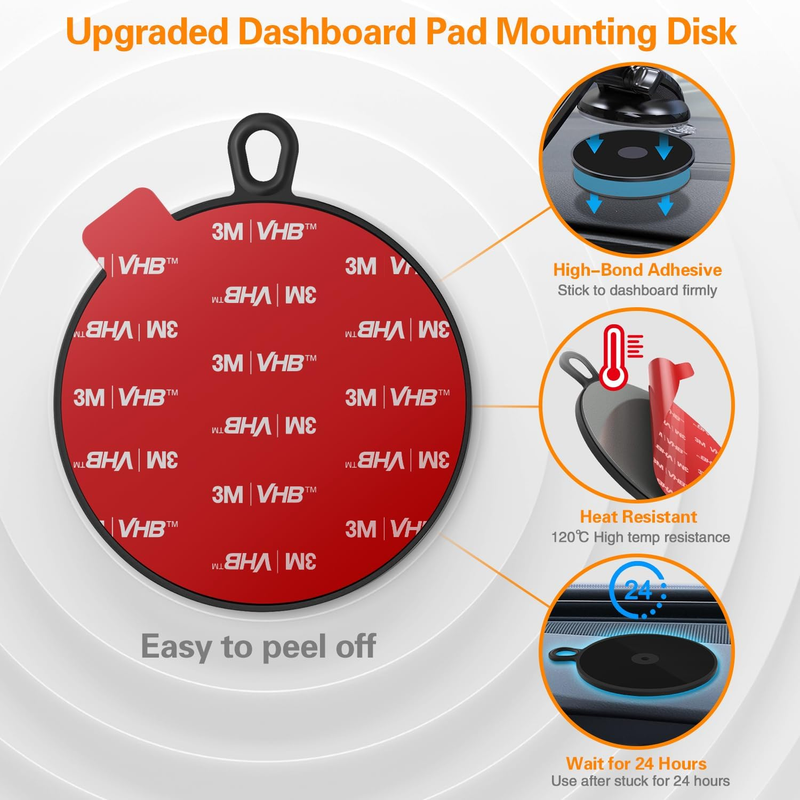 Dashboard Pad Mounting Disk for Suction Cup, Large Plastic 3M Extra Strong Adhes