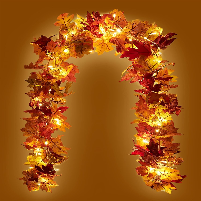 KASZOO 2 Pack 5.8ft Autumn Maple Leaf Garland LED Lights Halloween Decor