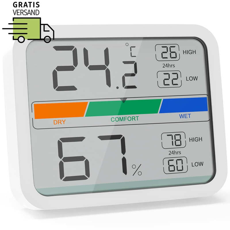 Liorque Digitales Thermometer Innen Hygrometer Digital Thermo-Hygrometer Mit Mag