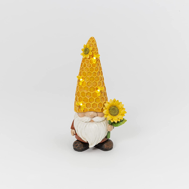 2636200 Solar Lighted Resin Gnome with Beehive Hat