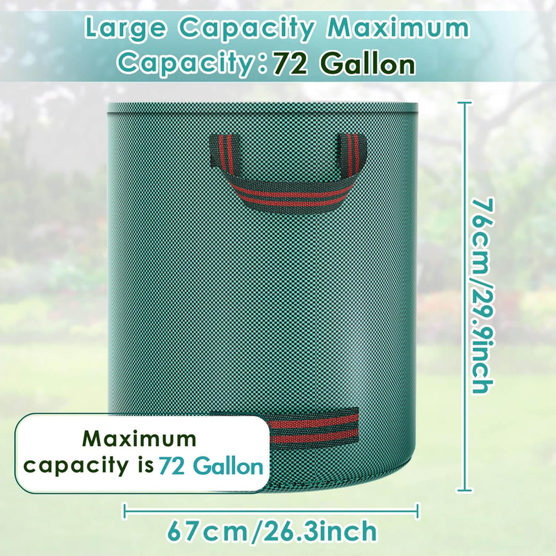 4 Pack 72 Gallon Garden Yard Waste Bags, Reusable Collapsible Plants Leaf Grass