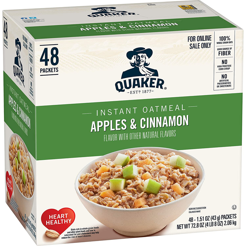 Instant Oatmeal, Apples and Cinnamon, Individual Packets (48 Count of 1.51 Oz Pa