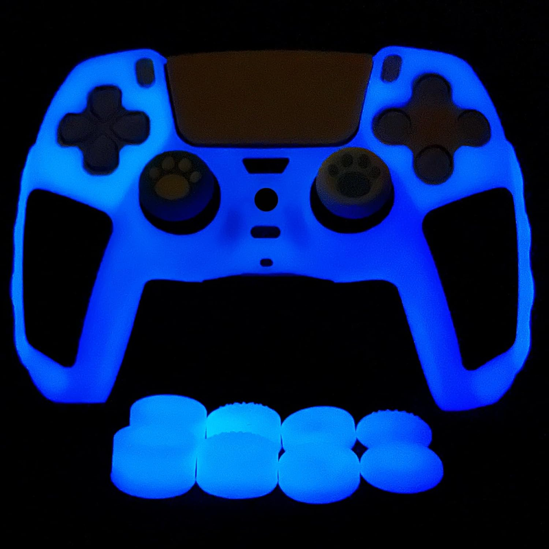 Glow in the Dark Controller Skin Studded Silicone Cover Thumb Grips Caps Set