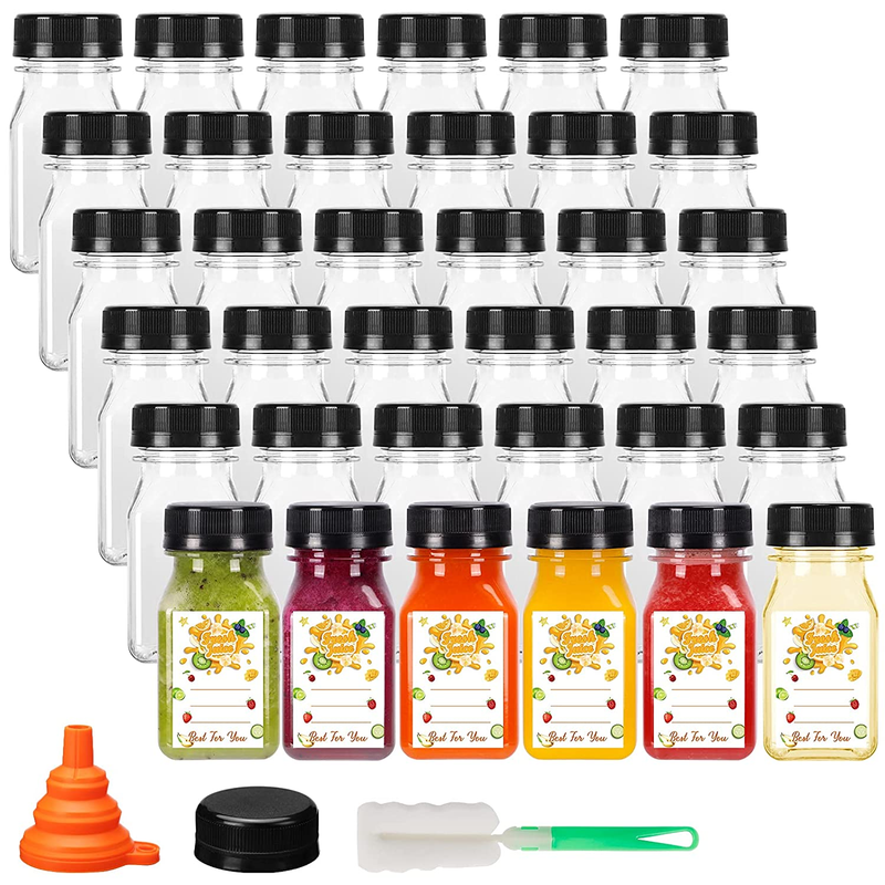 36Pcs 4Oz Mini Plastic Juice Bottles with Caps, Empty Reusable Clear Bulk Bevera