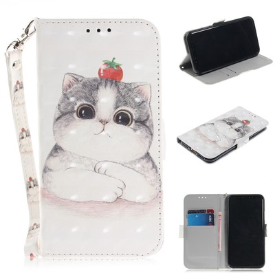 Cute Cat PU Wallet Flip Stand Strap Case Cover For Android Phone iPhone X + Care