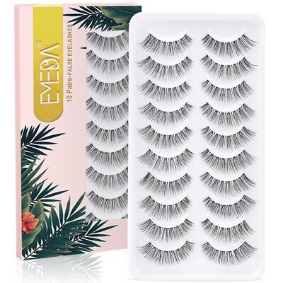 EMEDA False Eyelashes Natural Look 10 Pairs Invisible Band 3D Demi Wispies... 