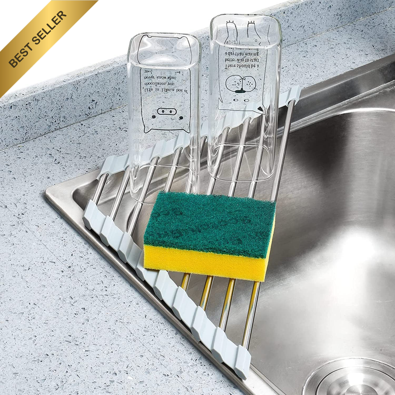 Triangle Roll-Up Dish Drying Rack, Small Foldable Stainless Steel, Sink Corner,