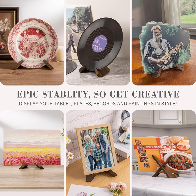 Plate Stand for Display - 6.5 Inch Plate Holder Display Stand, Wooden Picture Fr