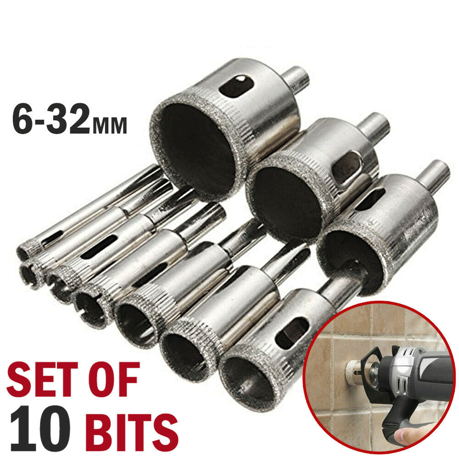 10pcs Diamond Hole Saw Drill Bit Set Maker Cutter Glass Ceramic Tile Porcelain 