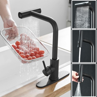 Matte Black Kitchen Sink Faucet One Handle with Pull Out Sprayer for 3 Function