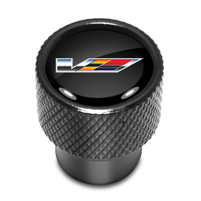 Cadillac V Logo in Black on Black Aluminum Tire Valve Stem Caps