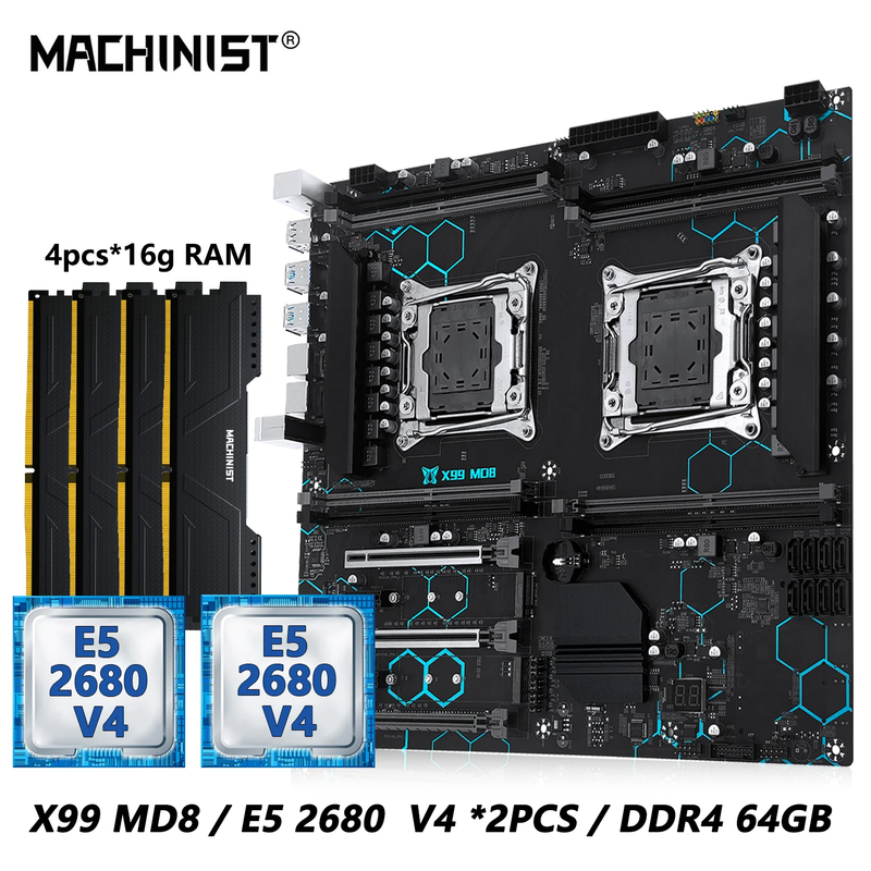 Scheda Madre Dual CPU X99 Chipset C612 Kit Con Xeon E5 2680 V4 DDR4 32GB