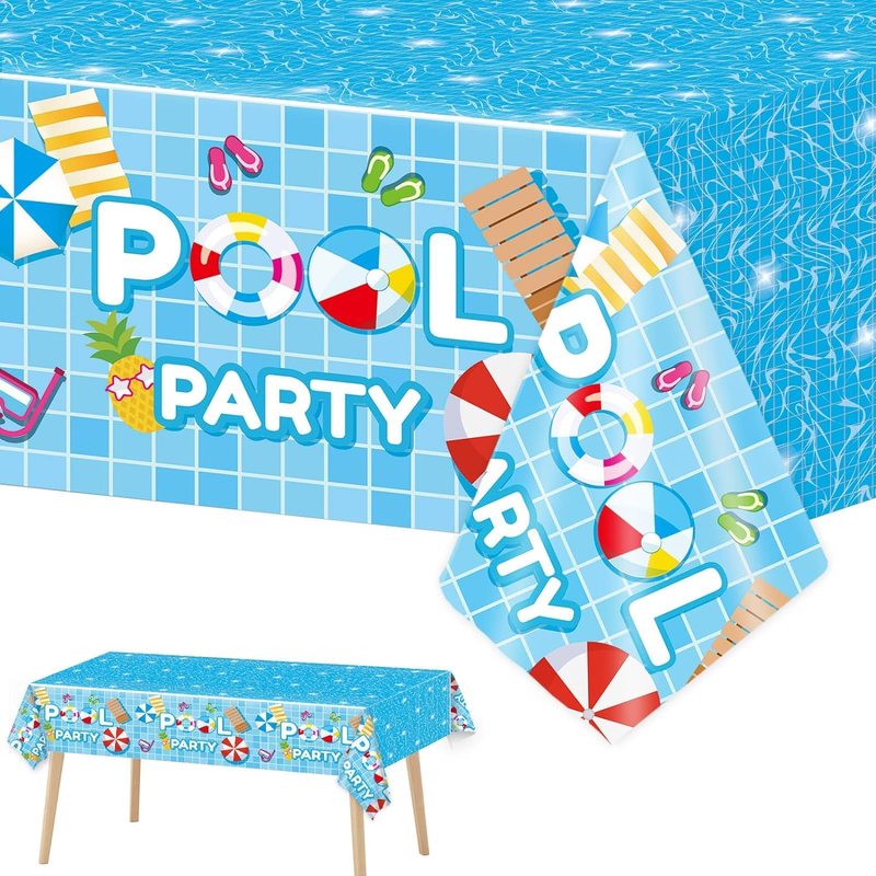 3 Pieces Pool Party Tablecloths for Summer Beach Decorations Plastic Disposable