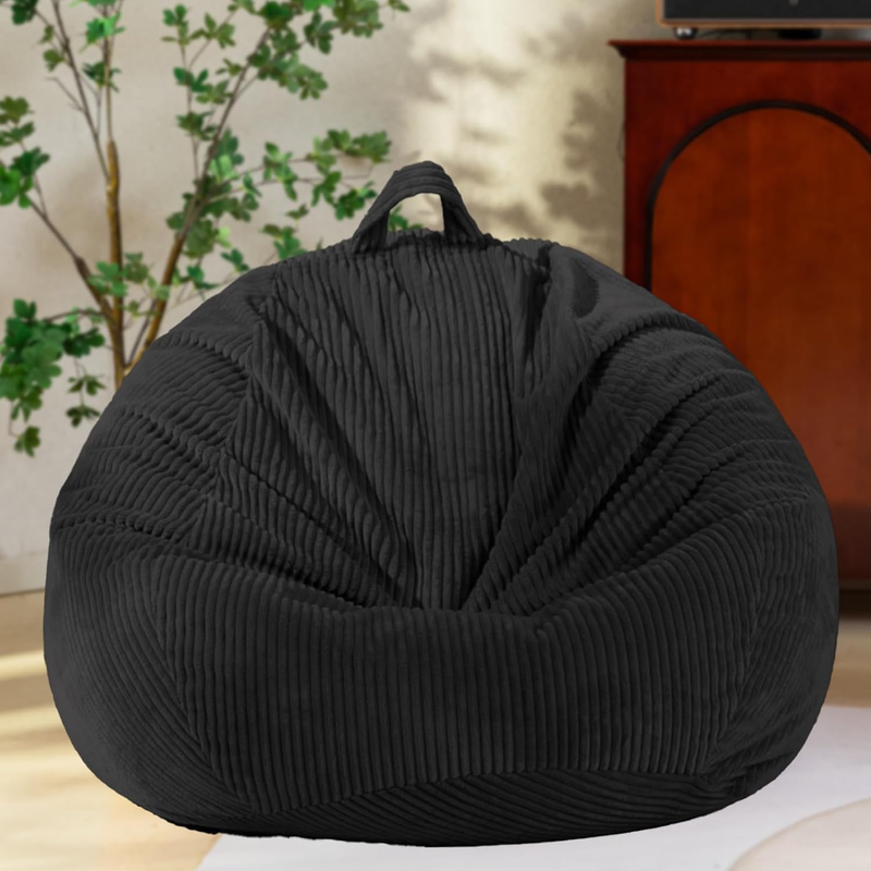Zhenlives Black Corduroy Bean Bag Chair (3Ft No Filler) Waterproof Storage Ottom